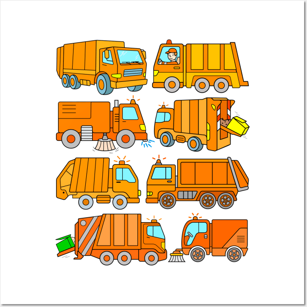 Garbage Collector Vehicles Trash Trucks Road Sweepers Wall Art by samshirts